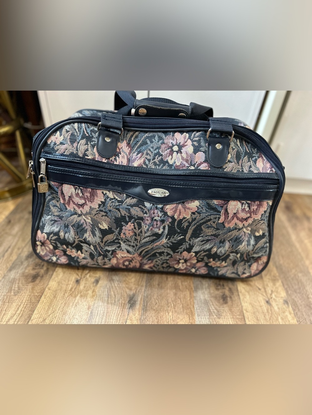 Jaguar Floral Tapestry Travel Overnight Bag Weekender Carry On Black Trim